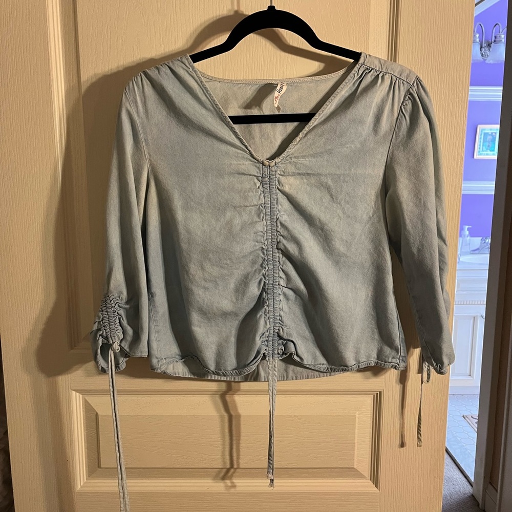 “Denim” drawstring blouse